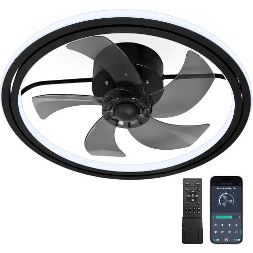 Ceiling Fan with LED Light,Low Profile Ceiling Fans, Flush Mount Modern Ceiling Fans,Fandeliers Ceiling Fan Fixture with App&Remote Control, for Bedroom/Kitchen/Small Room,Black