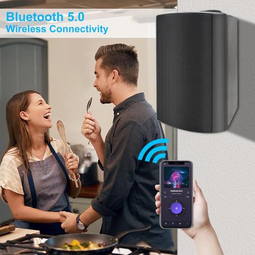 2pk Herdio 6.5 Inches Outdoor Bluetooth Speakers Waterproof with Powerful Bass,Wall Mount Speakers Wired Weather Resistant for Patio Home Deck Porch Backyard 400 Watts(Black)