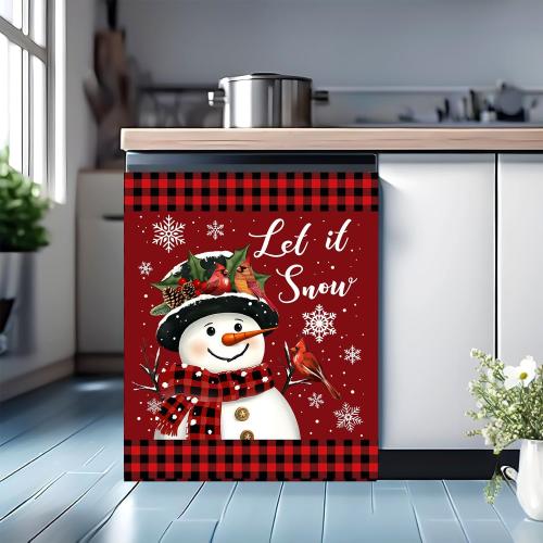 Christmas Dishwasher Magnet Cover, 23x26In Let it Snow Snowman Dishwasher Magnet Sticker for Kitchen Decoration Funny Refrigerator Magnet Cover Fridge Panel Decal Refrigerator Magnet Cover