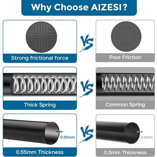 AIZESI 24-46 Inch Black Tension Rod, 4Pcs Spring Tension Curtain Rod, No Drilling, Adjustable for Window, Kitchen, Closet, Doorway