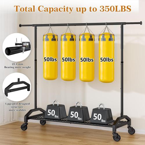 Wiracks Heavy Duty Clothes Rack for Hanging Clothes 350lbs Clothing Rack 3 industrial Wheels 51 to 71 W x 16.53 D x 65 to 71 H Adjustable Rolling Clothes Rack Coat Rack Garment Rack Black