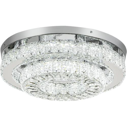 HOPGGIE 18“ Crystal Chandelier 2-Layer Ceiling Light Fixture Flush Mount LED Large Chandelier Light for Living Room Dining Room Bedroom (Cool White)