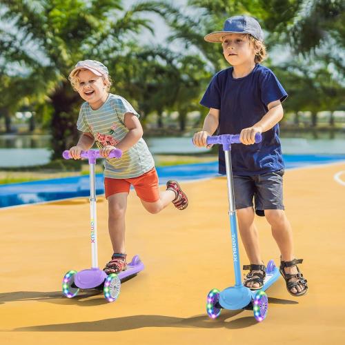 TONBUX Kids Scooter for Ages 3-8, Toddler Scooter with Light-Up Wheels, Adjustable 4-Level Height 3-Wheel Scooters for Kids, Lean-to-Steer Design