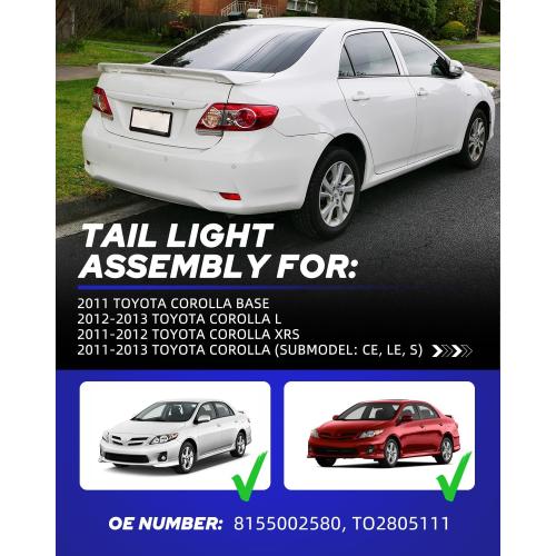 AUTOONE For Toyota Corolla Tail Lights Assembly, Tail Lamp Assembly Fit for 2011-2013 Corolla Rear Factory OEM Passeger Side, Without Bulbs