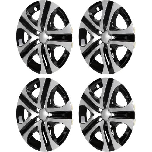 ECOTRIC 17 Hubcaps Wheel Covers Wheel Skins Compatible with 2013-2018 Toyota RAV4 LE, R17 Wheel Rim Cover, 5 Spoke, Silver/Black Plastic - Set of 4