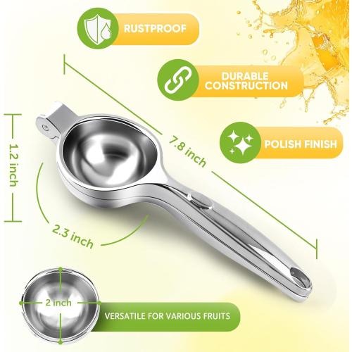 Lemon Squeezer Large, Lemon Squeezer Juicer Stainless Steel, Heavy Duty Manual Citrus Juicer Hand Press, Kitchen Tools Lime Squeezer Bar Tool, Easy to Clean Metal Lemon Hand Press