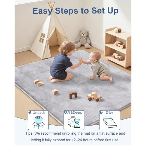 SEPARO Thick Baby Play Mat for Floor,50 x 50 Playpen Mat,Tummy Time Foam Mats,Ultra Soft Support & Plush Feel,Easy Care with Non-Slip Cushioned for Infant,Kids and Toddler Crawling,Grey