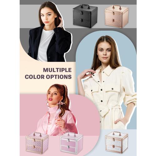 Qislee Makeup Box with Drawer and A Detachable Lighted Mirror, Waterproof Travel Train Case, Cosmetic Organizer and Makeup Suitcase with Adjustable Dividers, Magnetic LED Mirror (ICY Pink)