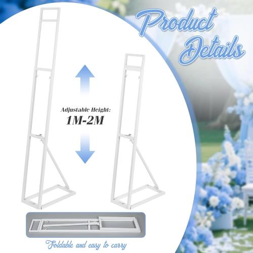 White Metal Wedding Backdrop Stand, Adjustable Height 3.3-6.6 Ft Arch Frame with Foldable Base , Installation-Free Balloon Floral Arch Stand for Party Ceremony Birthday Decor (1 Pack)