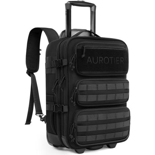 Rolling Tactical Laptop Backpack, 17 Inch Wheeled Military Computer Backpack for Men and Women, Roller Carry on Luggage for Work Travel, Overnight Molle Outdoor Hiking Bag with Wheels, Black