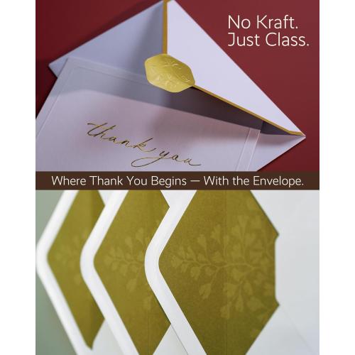 ukee's Gold Foil Thank You Cards with Envelopes Bulk, 32-Pack Embossed Blank Thank You Notes in 4 Colors w/Gold Seal Stickers - Minimalist Designs for Baby Shower, Wedding, Small Business, Graduation