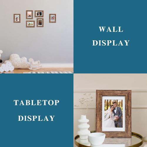 Hongkee 5x7 Picture Frame Set of 2, Made of Real Glass and Rustic Brown Wooden Frame - Display Pictures 4x6 with Mat or 5x7 Without Mat, 5 by 7 Photo Frame for Wall or Tabletop Display