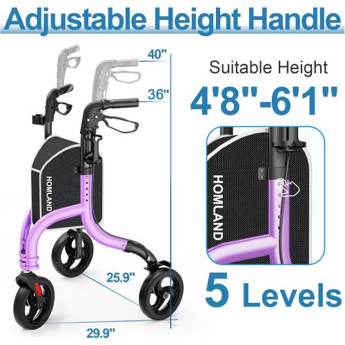 3 Wheel Walkers for Seniors, FSA/HSA Eligible Foldable Wheeled Rollator with Cane Hold and Cup Hold, Lightweight Three Wheel Rolling Walker Height Adjustable for Seniors
