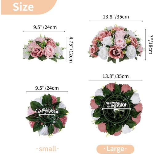 NUPTIO Large Flower Balls for Centerpieces - 2 Pcs 13.8in Diameter Dusty Rose & White Artificial Flower Ball Arrangement Bouquet Wedding Centerpieces for Tables - Fake Rose Flowers for Weddings Decor