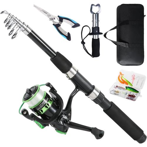 Fishing Rod, 6.9ft Telescopic Fishing Rod and Reel Combo with Fishing Pliers and Lip Gripper Fishing Equipment, 5.2:1 Pre-Loaded Spinning Reel Combo Set Fishing Pole