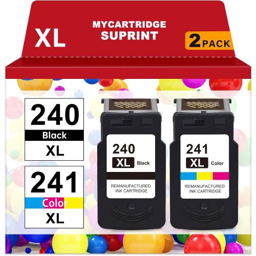 PG-240 XL/CL-241 XL Ink Cartridges Replacement for Canon 240XL 241XL Combo Pack 240 241 for Canon PIXMA MG3620 TS5120 MG3520 MG3600 MG3220 MX472 Printer (1 Black, 1 Tri-Color, 2 Pack)