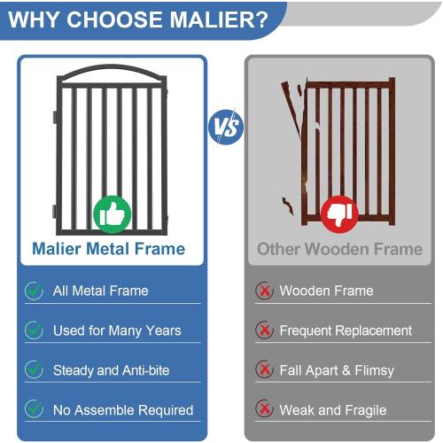 Malier Metal Freestanding Dog Gates with Door, 36'' Height Outdoor Indoor Dog Fences, Extra Wide Foldable Puppy Gate for Stairs (Black, 【2 Panels】 40''W × 36''H)