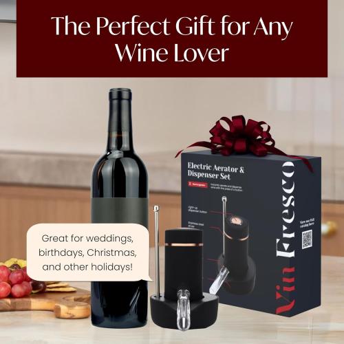 Electric Wine Dispenser - One Button Electric Wine Aerator and Pourer - Fits Most Bottles (Black & Rose Gold)