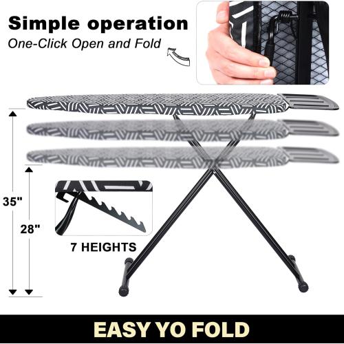 caius Ironing Board, Height Adjustable Heavy Duty Metal Iron Board with Heat Resistant Cover & Safety Iron Rest, Full Size 43x13 Foldable Space Saver Design, Heavy Duty, Easy to Fold