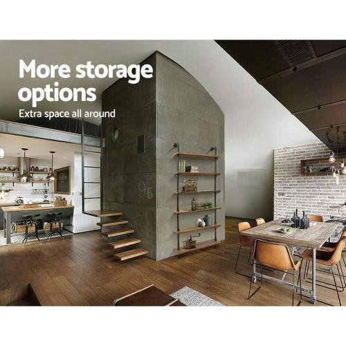 Industrial Pipe Bookshelf, 6 Layer Rustic Modern Wood Ladder Shelf with Metal Frame, Home Decor, Display Shelving, Retro Floating Shelving, 35.4x9.8x79in, 10-20lbs, Pine