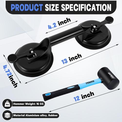 4-Piece Floor Gap Fixer Tool Set with Aluminium Suction Cup & Rubber Mallet Hammer, Fixer Tool for Laminate Floor Gap Repair（Do not use on scraped or uneven floors） (4-PIECE)