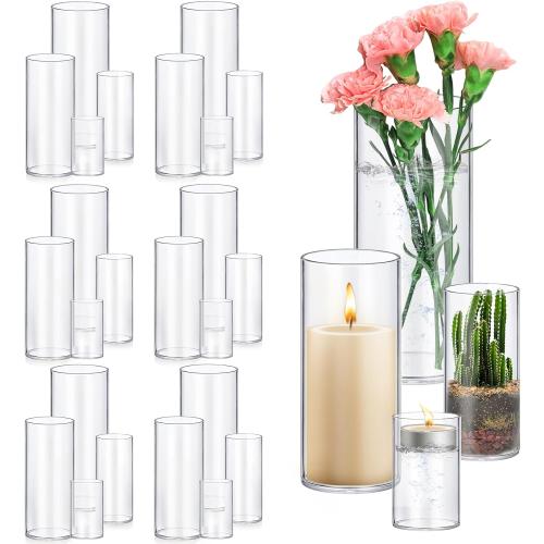 Color Clear 24 Pack Glass Cylinder Vases 4,6,8,10 Inch Tall Clear Flower Vase Hurricane Floating Candle Holder for Table Centerpiece Wedding Home Decor