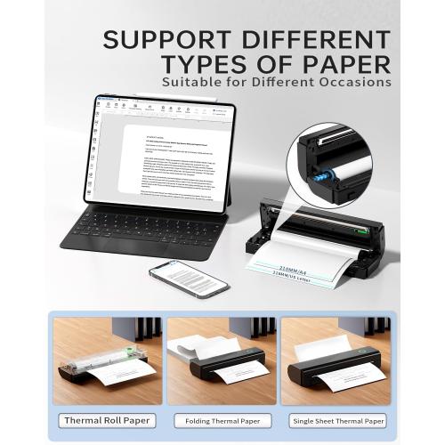 Portable Printers Wireless for Travel, N80 Wireless Thermal Printer Bluetooth Inkless Printer Support 8.5 X 11 US Letter & A4, Compatible with iOS, Android, Laptop