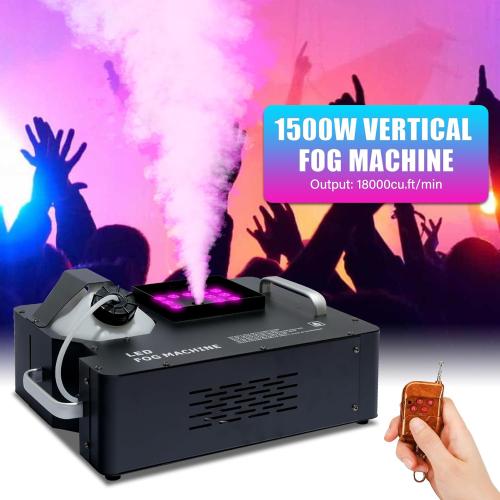 1500W Fog Machine for Halloween, DMX RGB 3 in 1 24 LED Smoke Machine Stage Lighting Vertical Spray with Remote Control
