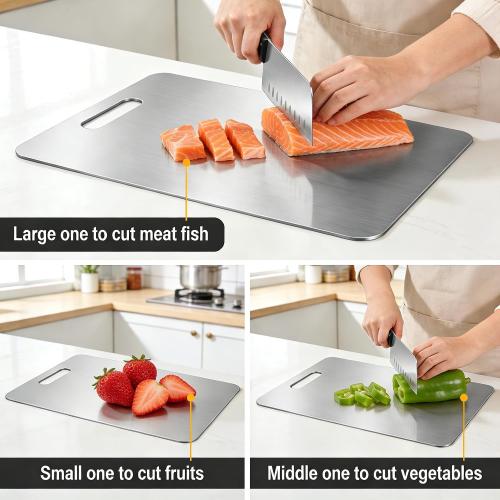 Stainless Steel Cutting Board with Lip 304 Metal Chopping Board for Kitchen (One Size, Oblong)