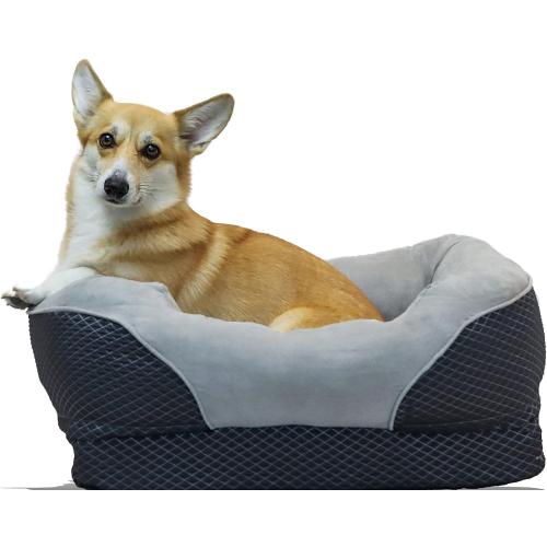 BarksBar Snuggly Sleeper Diamond Orthopedic Dog Bed Cat Bed with Foam Mattress, Plush Sleeping Space, and Soft Cotton Bolster Pillow, Small 26 x 20 Inches, Gray