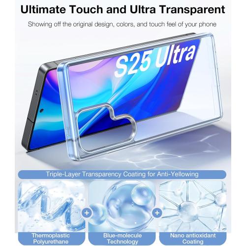 TORRAS Shockproof for Samsung Galaxy S25 Ultra Case, [Non-Yellowing] [12FT Military-Grade Protection] Transparent Slim Case for Samsung S25 Ultra Case, Diamond Clear, Hard, 6.9'' Guardian Series
