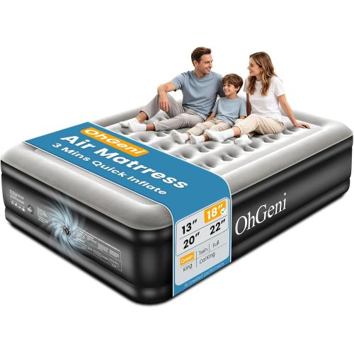 OhGeni Air Mattress Queen with Built in Pump, 18 Raised Blow up Bed, 800lb