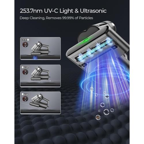 Teant Powerful Mattress Bed Vacuum Cleaner, 2-Speed (14kPa/18kPa) Mattress Vacuum with Green Light Dust Detection, 253.7nm UV-C Light, LED Display, HEPA Filter, 149℉ Heat, Aroma for Bed Couch Carpet