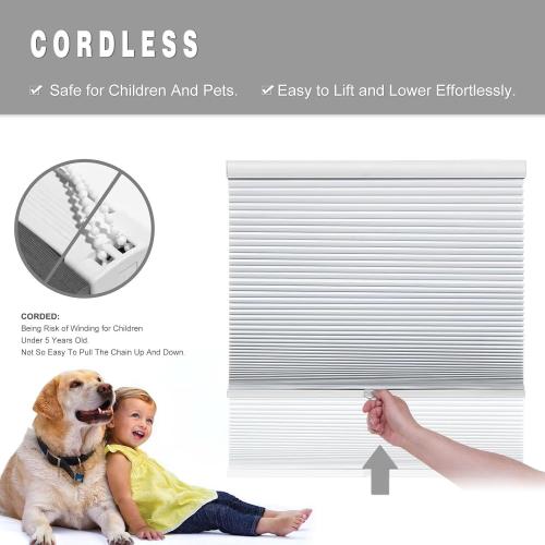 Changshade Honeycomb Shades Cordless for Indoor Windows, Cellular Blinds Blackout Shade for Bedroom Bathroom Heat Blocking Thermal Insulated 1.5 Inch Accordion Window Pleated Shades, 44 Wx72H, White
