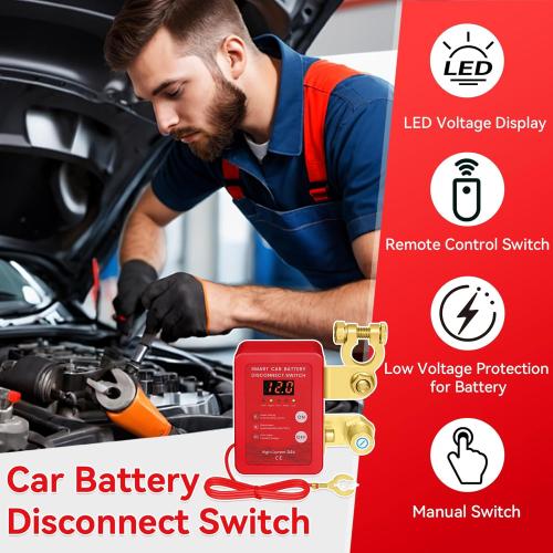 Kill Switch for Car - Remote Battery Disconnect Switch 12v, 240A, Upgrade Smart Voltage with LED Screen, Anti-Theft, Prevent Battery Drain (red)