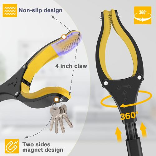 59 Inch Extra Long Grabber Reacher Tool，Pick Up Stick for Seniors with Strong Grip Magnetic，360°Rotating Anti-Slip Jaw 4 Wide Claw Opening,Hand Grabber for Reaching