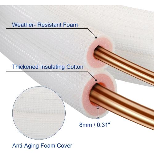 PATIKIL 50 Ft Mini Split Line Set, 1/4 & 3/8 OD Air Conditioner Copper Tubing Pipes Extension Set with Nuts Thickened PE Insulated for Mini Split Air Conditioner HVAC or Heat Pump System