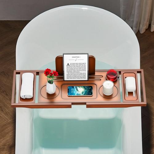 Premium Bamboo Bathtub Tray Caddy - Bath Tub Tray Table for Bathtub - Bath Caddy Tray for Bathtub, Expandable Size, Fits Most Bath Tubs