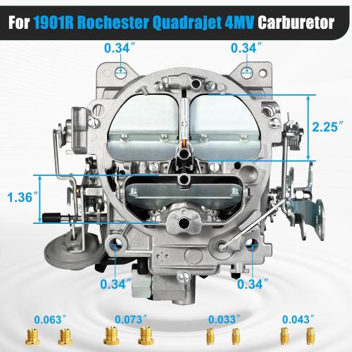 Rochester Quadrajet 4 Barrel Carburetor for 1901R GMC Chevy Carb 1966-1973 350 327 427 Big Small Block V8 Engines, 1901-GG 4BBL Carb 4MV Manual Divorced Choke