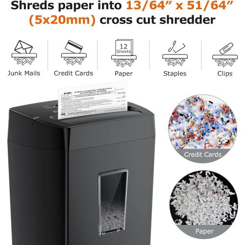 Bonsaii 12-Sheet Cross Cut Paper Shredder, 5.5 Gal Home Office Heavy Duty Shredder for Paper, Credit Card, Mail, Staples, with Transparent Window, High Security Level P-4 (C275-A)