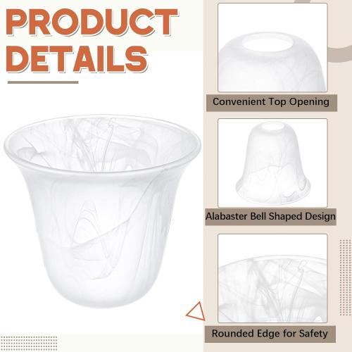 6 Pcs Bell Shaped Glass Lamp Shade E26 Replacement Globe Ceiling Fan Light Cover with 1-5/8'' Fitter Opening for Chandelier Wall Sconce Pendant Light Bathroom Vanity Fixture (White Alabaster)