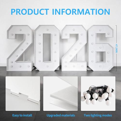 4ft 2026 Light Up Numbers Class of 2026 Graduation Decorations Large Sign Big Grad Mosaic Foam Board Giant Jumbo Lighted Marquee Letters 4 Feet Tall with Lights High School College Party Prom Decor