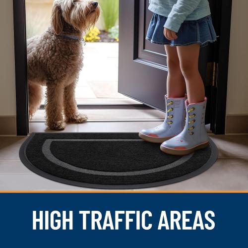 OLANLY Half Circle Door Mat Indoor Outdoor Entrance Welcome, Waterproof All-Season, All-Weather Doormat, Sturdy Natural Rubber, Low Profile, Easy Clean Patio Porch Entryway Mat, Black