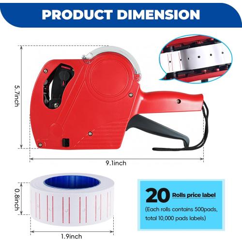 Price Gun,Handheld Price Tag Gun Red Pricing Gun with Extra 10,000 Pad Labels and 2 Pack of Inks Price Guns Tool Set for Retail, Price Stamp for Groceries Price Labeling