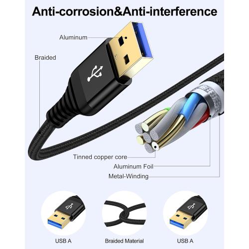 USB to USB Cable 6ft, Male to Male USB A To USB A Cable for WD Hard Drives, PC, Mac, Laptop, PS4, Xbox - USB 3.0 Type A Impresora Long Usba to Usba Cord, High-Speed Data Transfer Cable, 6 Foot