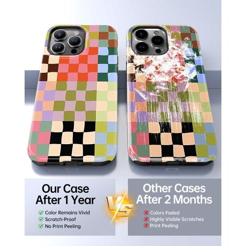 Colorful Checkered Phone Case for iPhone 15 Pro Max, Compatible with Magsafe, Trendy Cute Gingham Aesthetic Fun Magnetic Slim Shockproof Protective Women Girl Cover Case