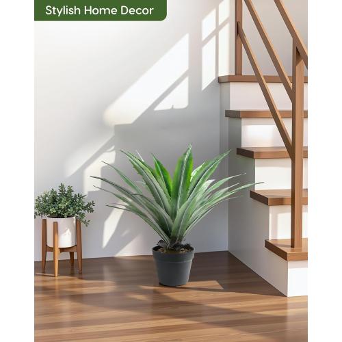 Velener Artificial Agave Plant in Black Pot with Real Stone Pebbles, Large Fake Agave Plants with Green Serrated Leaves, Faux Yucca for Indoor and Outdoor Decor-
