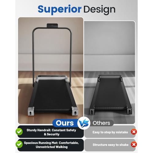 Walking Pad Treadmill with Handle Bar and Adjustable Incline, Compact Portable Treadmills for Home Office, 2.5HP Quiet Anti-Slip Under Desk Treadmills, 0.6-3.8 MPH Remote Speed Control, 265 LBS