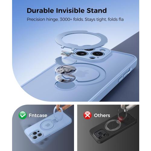 FNTCASE for iPhone 13 Pro Max Case with 360 Spin Magnetic Stand Light Blue