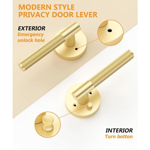 Asidrama 4 Pack Privacy Gold Door Handles, Door Lever with Door Knobs Indoor for Bedroom or Bathroom, Heavy Duty Brushed Gold Door Handles Interior with Locks for Left Right Sided Doors